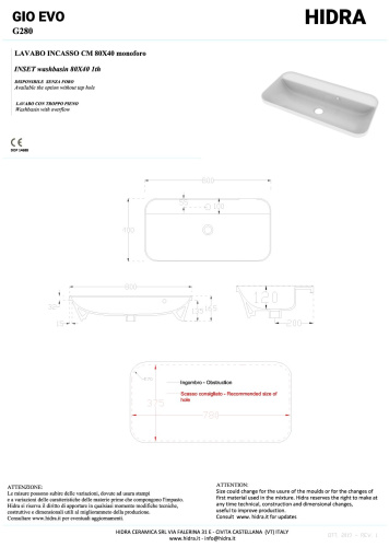 Раковина керамическая Hidra Gio G280/026 80х40 встраиваемая цвет черный матовый 1 отверстие под смеситель - фото 2