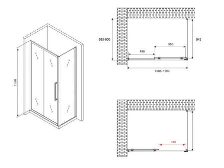 Душевой уголок Abber Schwarzer Diamant AG30110MH-S60M 110х60 стекло матовое профиль хром без поддона