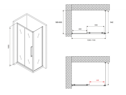 Душевой уголок Abber Schwarzer Diamant AG30110MH-S60M 60х110 стекло матовое профиль хром глянцевый без поддона - фото 5 Душевой уголок Abber Schwarzer Diamant AG30110MH-S60M 60х110 стекло матовое профиль хром глянцевый без поддона - фото 5