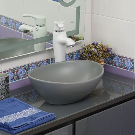 Раковина из сантехнического фарфора Melana 7138MG-805 40х30 накладная цвет серый без отверстий под смеситель