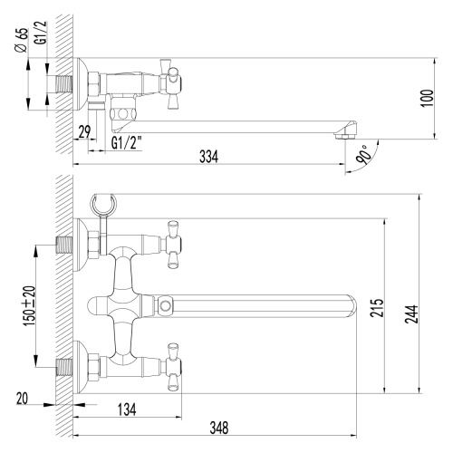 Смеситель для ванны LeMark Contour LM7451C настенный хром без термостата - фото 2