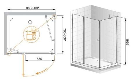 Душевой уголок Cezares ELENA ELENA-W-AH-1-90/80-P-Cr-R 90х80 стекло рифленое профиль хром без поддона