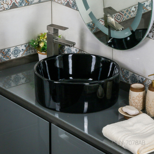 Раковина из сантехнического фарфора Melana 7078AB-805 41х41 накладная цвет черный без отверстий под смеситель - фото 4