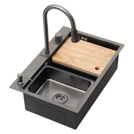 Кухонная мойка Melana ProfLine D6846B+6 графит 70х45 цвет серый поверхность матовая