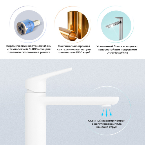 Смеситель Wellsee ICON! for life 182305000 на раковину/столешницу белый матовый - фото 2