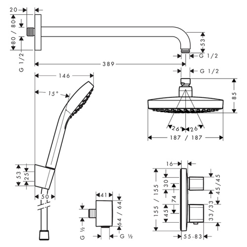 Душевая система Hansgrohe Croma Select 27294000 встраиваемая хром - фото 2