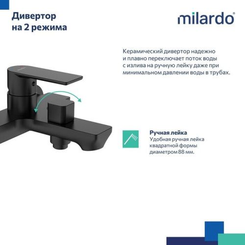 Смеситель для ванны Milardo Maze MAZBL00M02 настенный черный матовый - фото 5