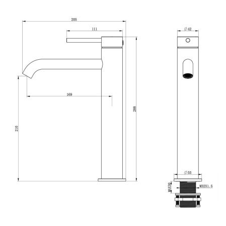 Смеситель для раковины Wonzon & Woghand STICK WW-88239017-BN на столешницу никель