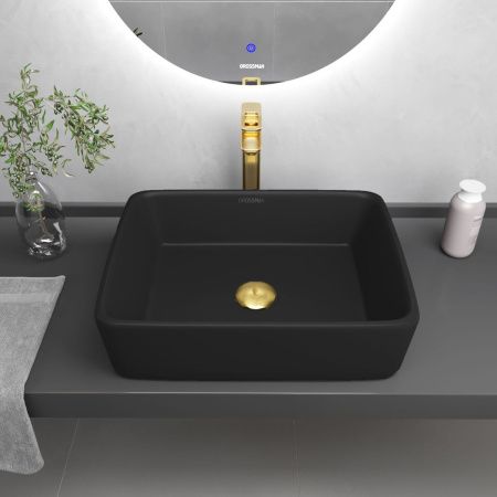 Раковина из сантехнического фаянса Grossman Color GR-3016BM 50х40 накладная цвет черный без отверстий под смеситель