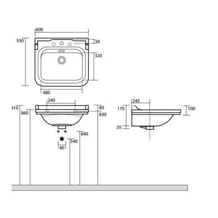 Раковина из сантехнического фарфора Kerasan Waldorf 4140K1bi/cr*1 60х60 подвесная цвет белый 1 отверстие под смеситель