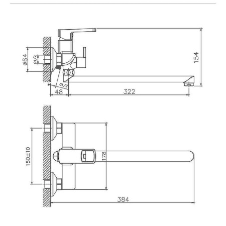Cмеситель для ванны и душа Haiba HB22176 настенный хром