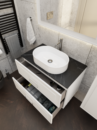 Тумба со столешницей La Fenice CUBO TWIN NFNC-01-CUB-B-80-2-3-GB 80х62х49 подвесная цвет белый - фото 4