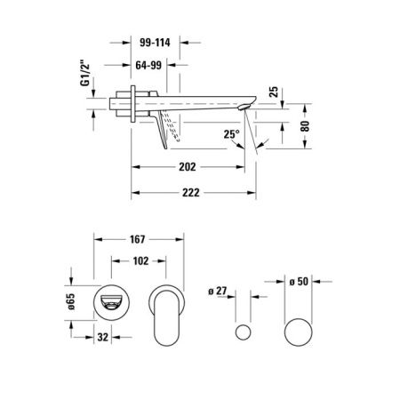 Смеситель для раковины Duravit Viu WA1070004010 встраиваемый в стену хром (внешняя часть)