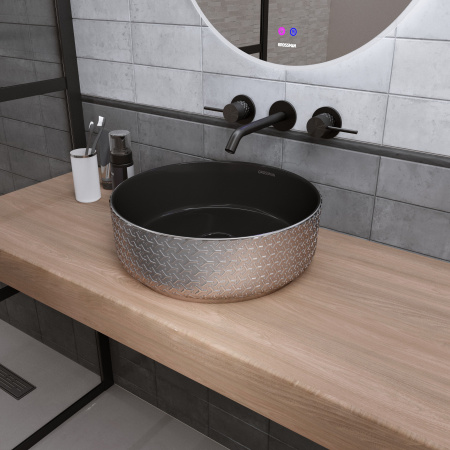 Раковина из санфаянса Grossman Color GR-5010SBR 36х36 накладная цвет черный/серебряный без отверстий под смеситель