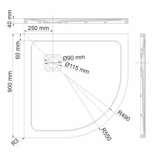 Душевой поддон WasserKRAFT Neime 19T 19T01 90x90 искусственный камень черный - фото 3