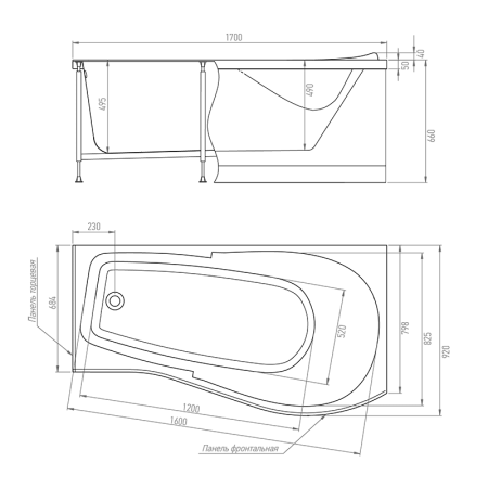 Ванна акриловая Timo VINO VINO1792R 170х90 пристенная асимметричная без каркаса