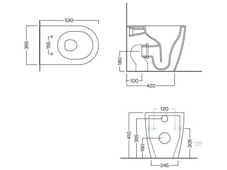 Чаша унитаза приставная Hatria FUTURA Y9B901 цвет белый без сиденья безободковая душевой смыв
