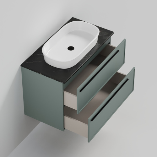 Тумба со столешницей La Fenice ELBA TWIN NFNC-01-ELB-G-90-2-3-GB 90х62х49 подвесная цвет серый/зелёный - фото 2