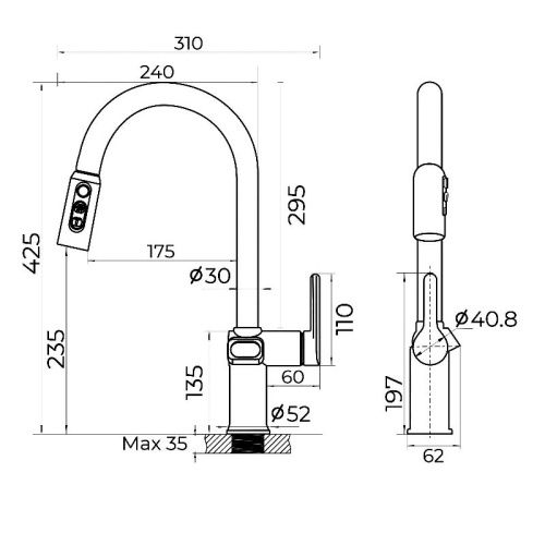 Смеситель для кухни Knotlor KN-100/BL на мойку черный - фото 3