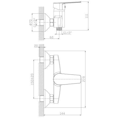 Смеситель для душа Rossinka S S35-41 настенный хром