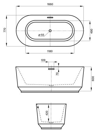 Ванна акриловая Wellsee Air Gap R 238601000 170х75 отдельностоящая овальная с ножками