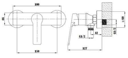 Смеситель для ванны и душа Esko SB 80 настенный черный