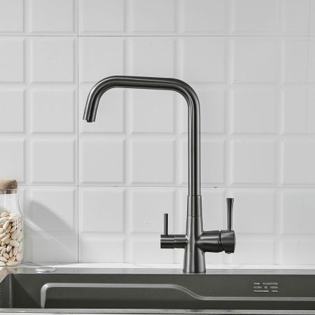 Смеситель для кухни Shevanik S528T на мойку оружейная сталь