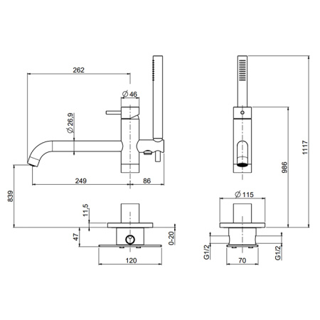 Смеситель QuadroDesign Source 1262AS/1 напольный нержавеющая сталь