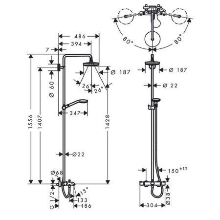 Душевая стойка Hansgrohe Croma Select 27351400 настенная цвет хром