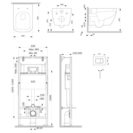 Комплект унитаз с инсталляцией с клавишей смыва Am.Pm Gem IS100251.901701 Комплект унитаз с инсталляцией с клавишей смыва Am.Pm Gem IS100251.901701
