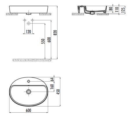 Раковина из сантехнического фарфора Creavit Loop LP161-00CB00E-0000 60х50 накладная цвет белый 1 отверстие под смеситель