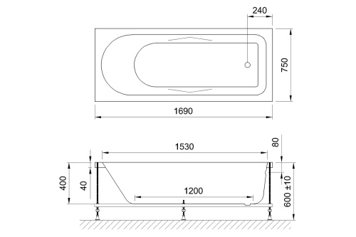 Ванна акриловая Royal Bath TUDOR RB407701 169х75 пристенная прямоугольная - фото 4