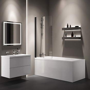 Душевая шторка на ванну Am.Pm Gem W90BS-D080-140BT 80х140 стекло прозрачное профиль черный матовый ориентация универсальная