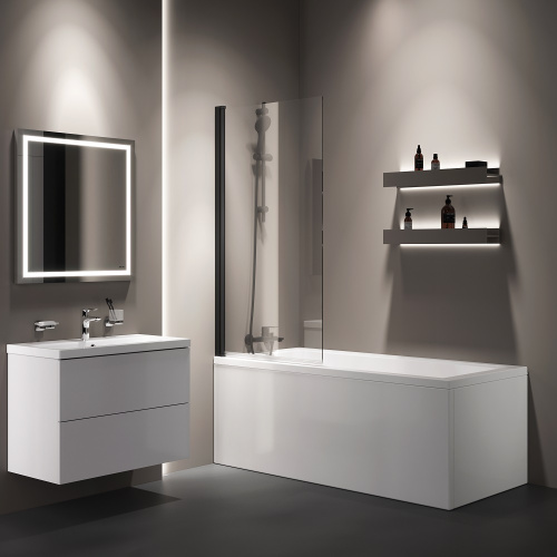 Душевая шторка на ванну Am.Pm Gem W90BS-D080-140BT 80х140 стекло прозрачное профиль черный матовый ориентация универсальная