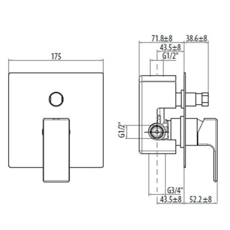 Смеситель Gattoni Kubik 2534/25C0.CH встраиваемый в стену хром