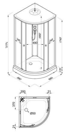 Душевая кабина Тритон Нова Щ0000065774 90х90 четверть круга с крышей ориентация универсальная
