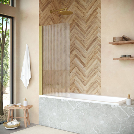 Душевая шторка на ванну Vegas-Glass EV+EV NOVO EV NOVO 76 03 Moru L 76х139 стекло рифленое профиль золото матовое ориентация левая