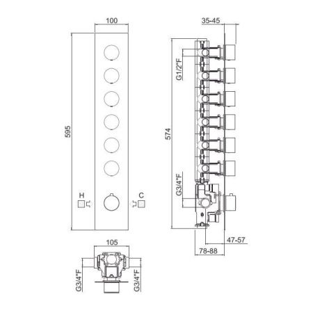 Смеситель для душа Carimali Ilquadro 21069EST-CR встраиваемый в стену хром (внешняя часть) с термостатом