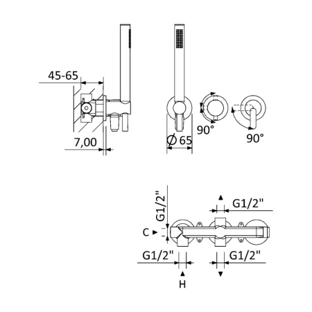 Смеситель Cezares LEAF LEAF-DIM3-D-L-01 встраиваемый хром