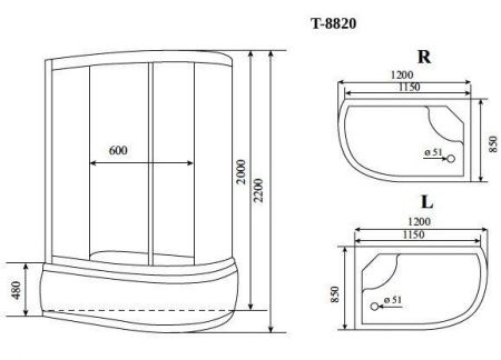 Душевая кабина Timo Comfort T-8820RC 120х85 асимметричная с крышей ориентация универсальная
