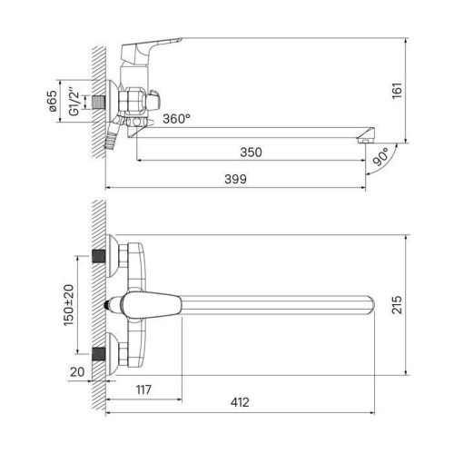 Смеситель для ванны и душа IDDIS Zodiac ZODSBL2i10 настенный хром - фото 4