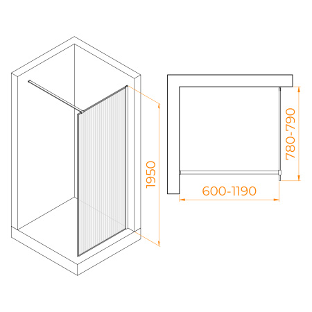 Душевая перегородка RGW Walk In 06100808-154 80х195 стекло рифленое профиль черный