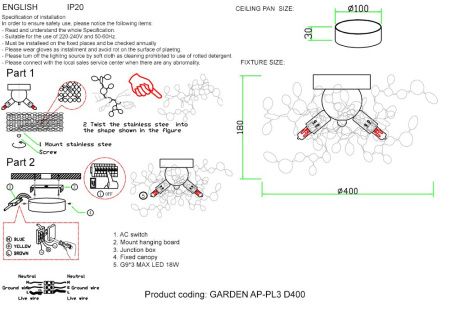 Светильник настенный Crystal Lux Garden (Гарден) GARDEN AP-PL3 D400 CHROME