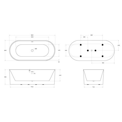 Ванна акриловая BelBagno BB705-1800-800 180х80 отдельностоящая овальная - фото 4