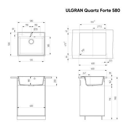Кухонная мойка Ulgran Quartz Forte 580-03 58х50 цвет бежевый поверхность матовая