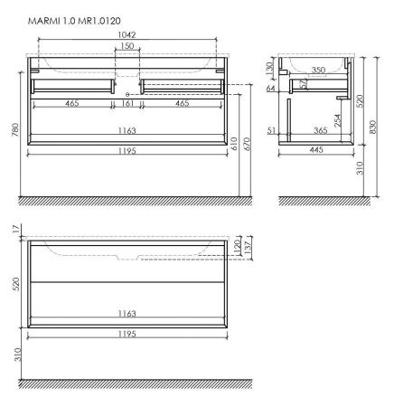 Тумба под раковину Sancos Marmi 1.0 MR1.0120ECH 120х40 подвесная цвет коричневый
