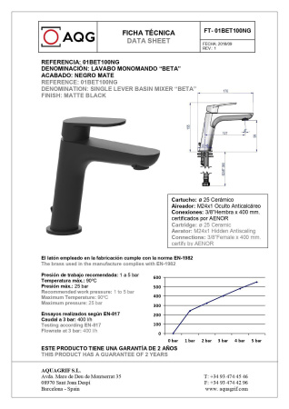 Смеситель AQG Beta 01BET100NG на раковину черный матовый
