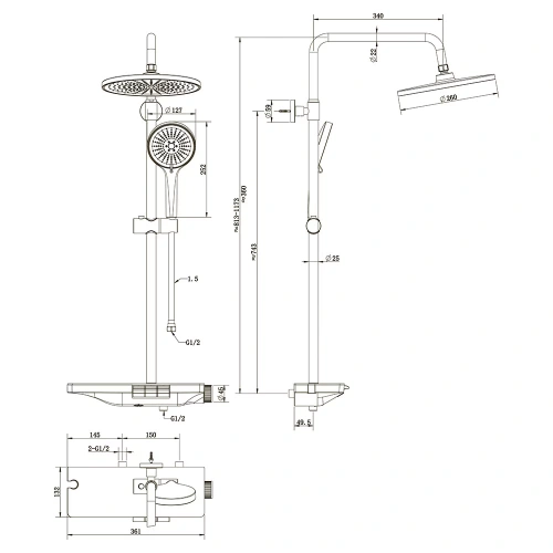 Душевая стойка Veconi ENNA EN-200-GR-C4 настенная цвет графит - фото 3