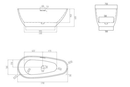 Ванна из искусственного камня Abber Dortmund AM9911BW 170х75 отдельностоящая овальная с каркасом