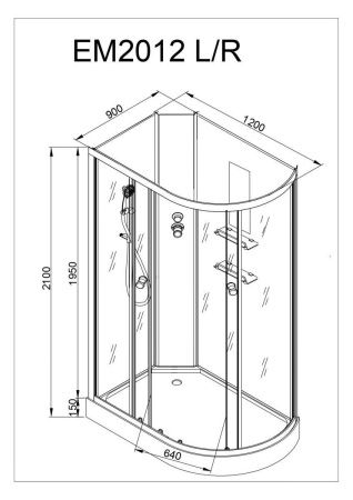 Душевая кабина AvaCan EM2012LN 120х90 асимметричная без крыши ориентация левая